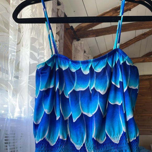 70s DeWeese Swimsuit blue scallop one piece size 10 - Picture 2 of 10